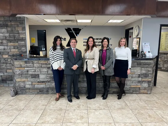 Lindsay Ferguson, Exec. Director, McMinn Co. Economic Development, Congressman Chuck Fleischmann, Bradi Sewell, Athens McMinn YMCA CEO, Paige Zabo, President/Exec. Director of United Way, Emily Aziz, Athens McMinn Family YMCA Vice-CVO & Partner, Crowe LLP